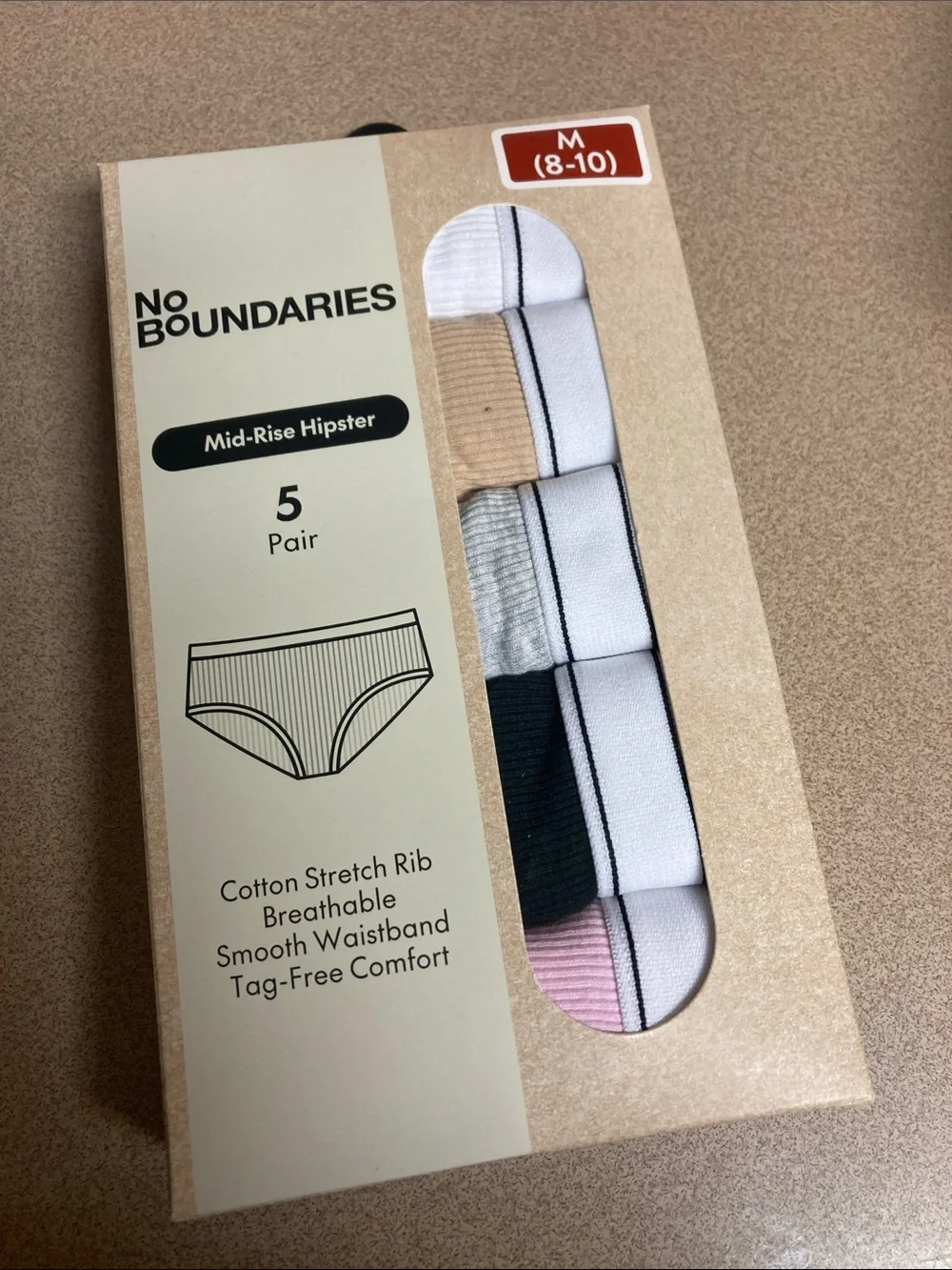 No Boundaries Mid-Rise Hipster 5-Pack - White, Black, Tan, Gray, Pink